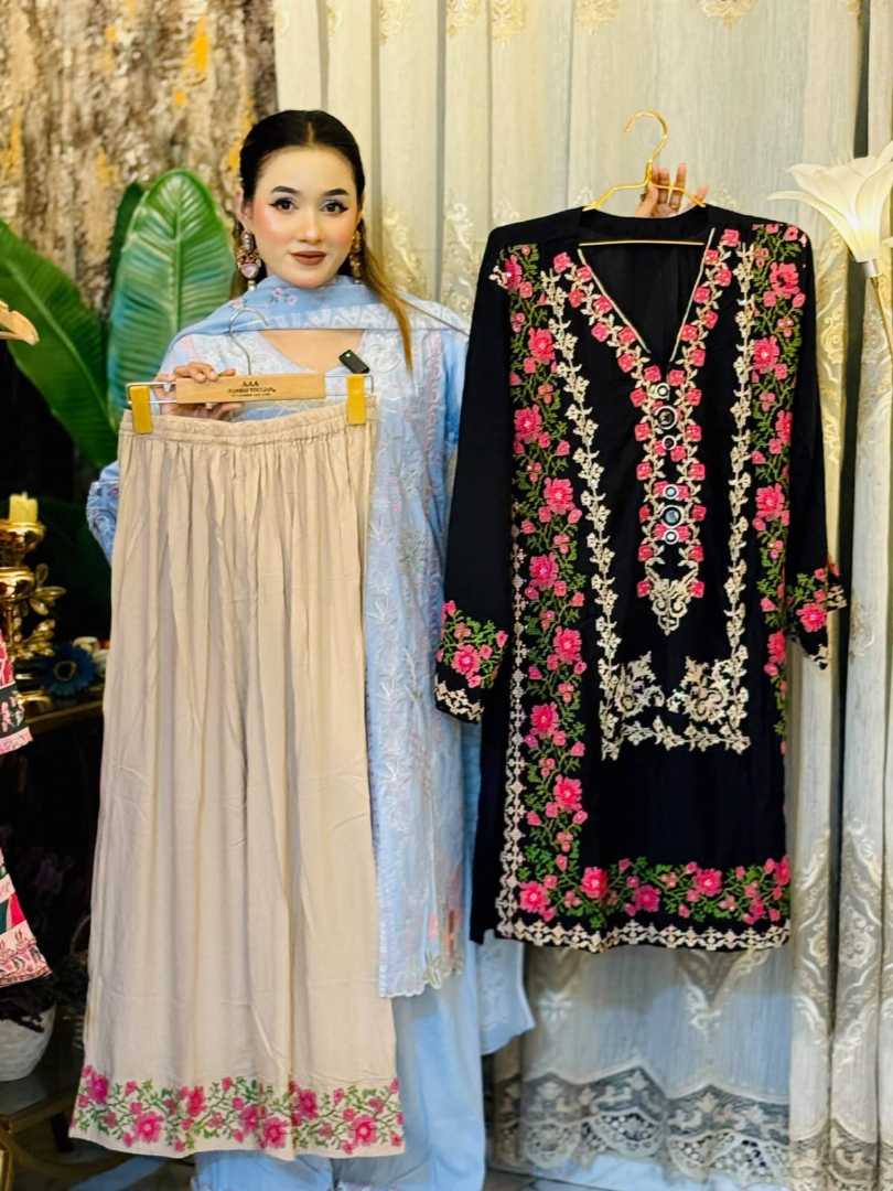 Stylish,2-Piece,Embroidered,Cotton,Suit