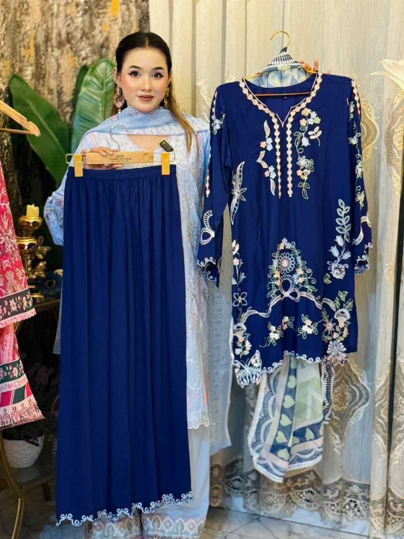 3-Piece,Cotton,Cutwork,&,Embroidered,Dress,Set,with,Chiffon,Georgette,Dupatta